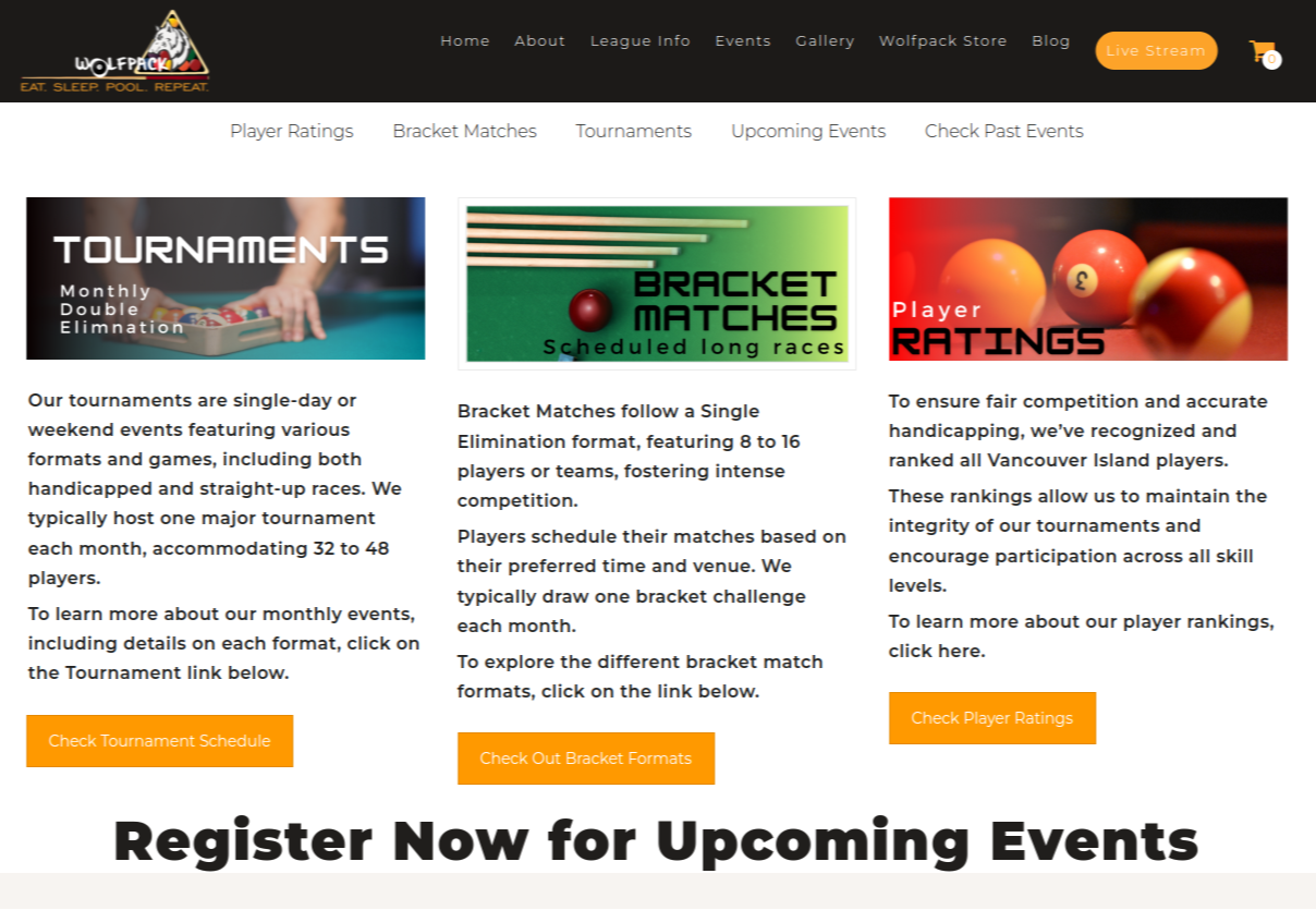 Wolfpack Register Upcoming Events screen